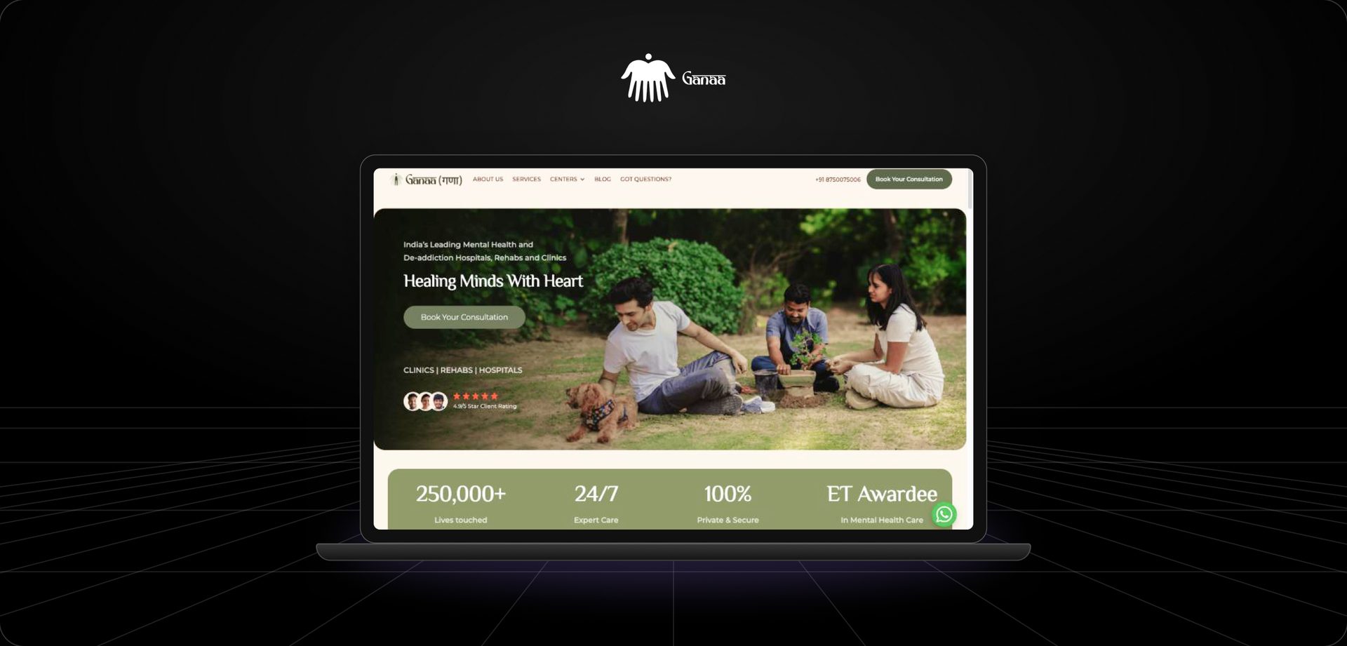 Ganaa website on a laptop